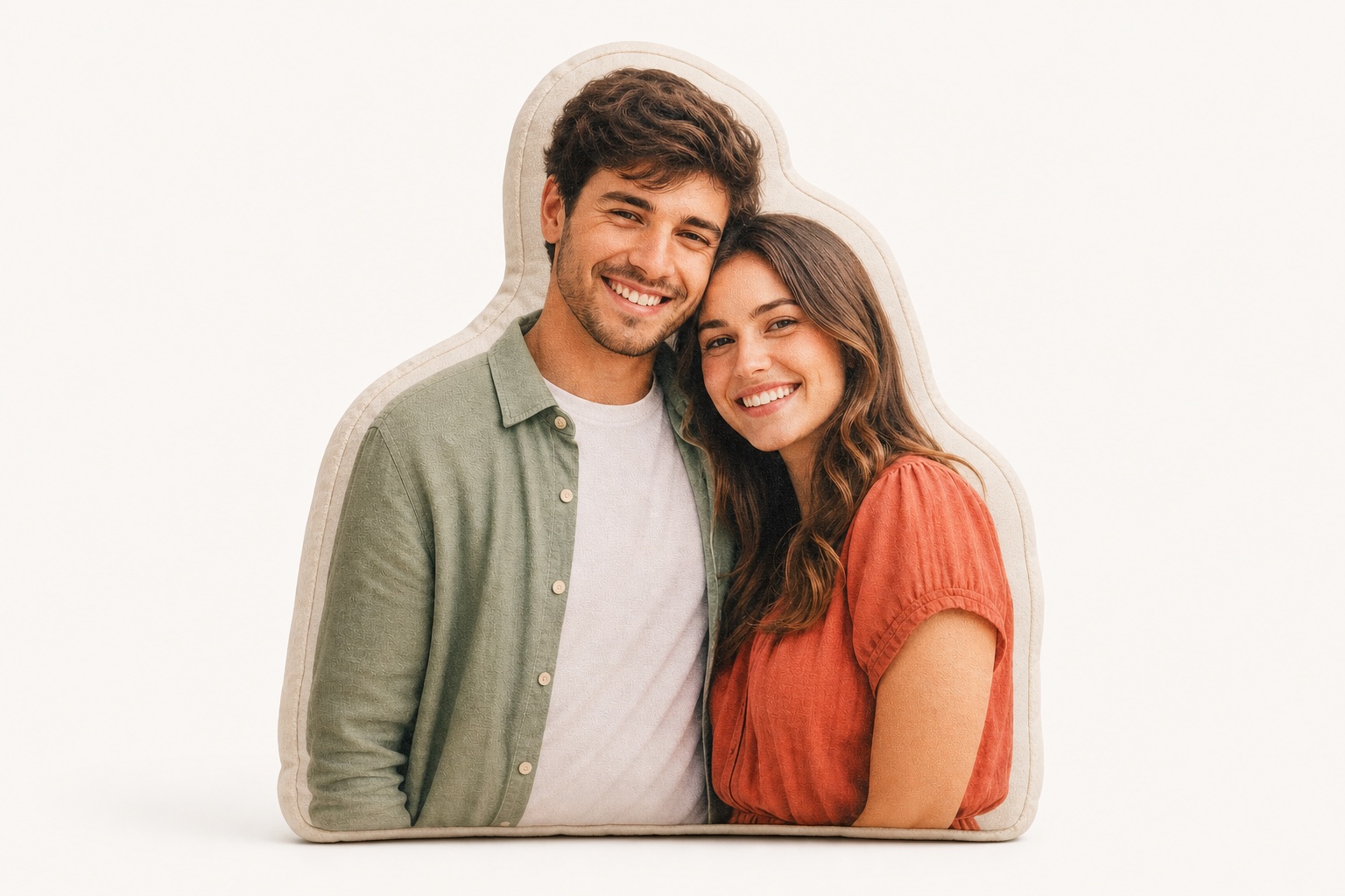 A custom couple photo shaped pillow